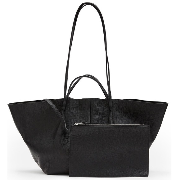 AllSaints Odette Leather East West Tote Bag NWT Black w Pouch - Picture 7 of 8